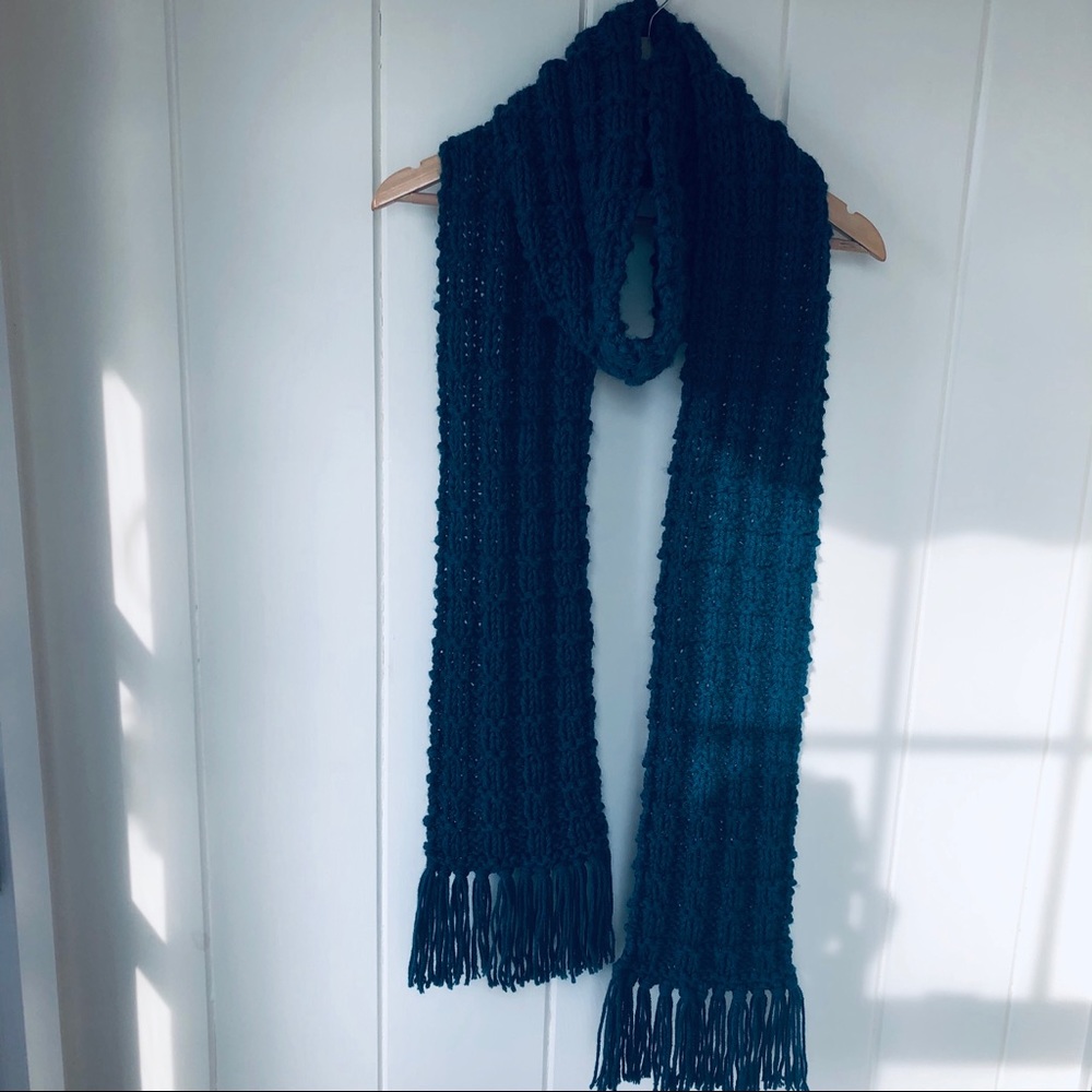 Handmade Long Teal Blue Scarf - Picture 3 of 4